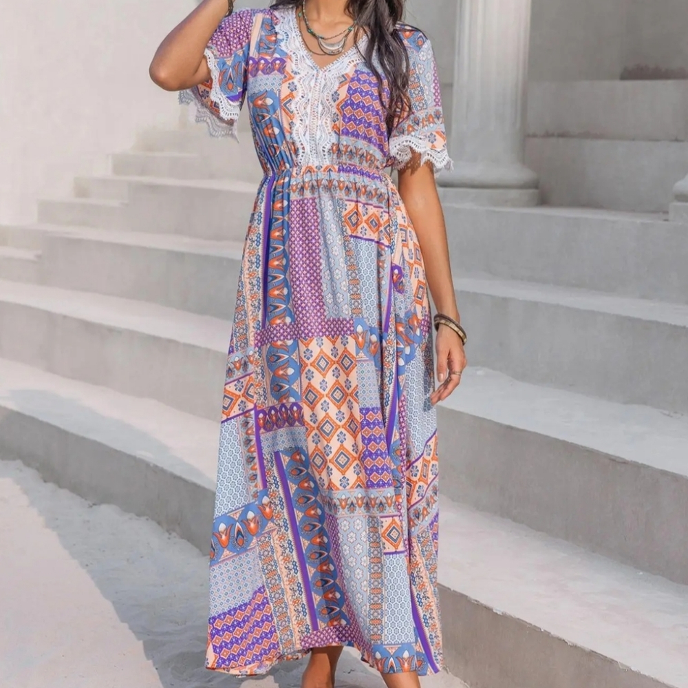 Boho lace summer dress viscose